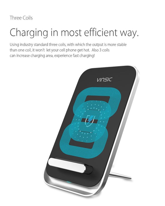 Vinsic Intellective 3 Coils Qi Wireless Charger Charging Pad Qi-enabled Smartphones - iDeviceCase.com