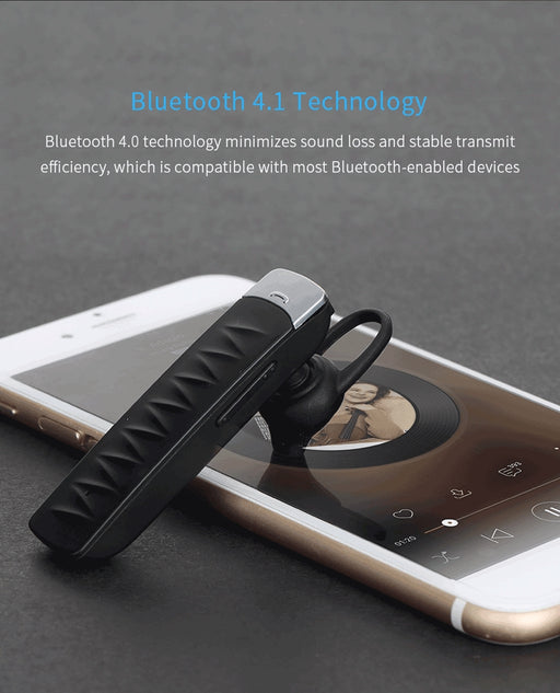 ROCKSPACE Bluetooth Earphone D100 Wireless Mono Handsfree 1 to 2 Devices Earbud Single Earpiece for Samsung Noise Cancel w/ Mic - iDeviceCase.com