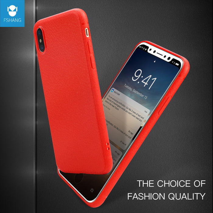 FSHANG Luxury Litchi Grain Soft TPU Phone Back Capa For Apple iPhone X Case With Retail Package - iDeviceCase.com