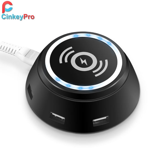 CinkeyPro QI Wireless Charger 6-Port USB for iPhone 8 10 X Samsung Galaxy S6 S7 S8 edge Plus LED Light 5V/3.1A Fast Charging Pad - iDeviceCase.com