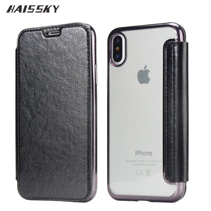 HAISSKY For iPhone 7 Plus Case 7 iPhone X Case Transparent TPU Luxury Leather Wallet Filp Cover Slim Light Glitter Phone Cases - iDeviceCase.com