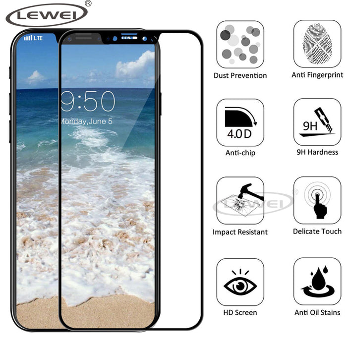 LEWEI For iPhone X 5.8'' 3D Curved 4D Tempered Glass Full Coverage Screen Protector Film For iPhone 10 Cold Carving Edge Round - iDeviceCase.com