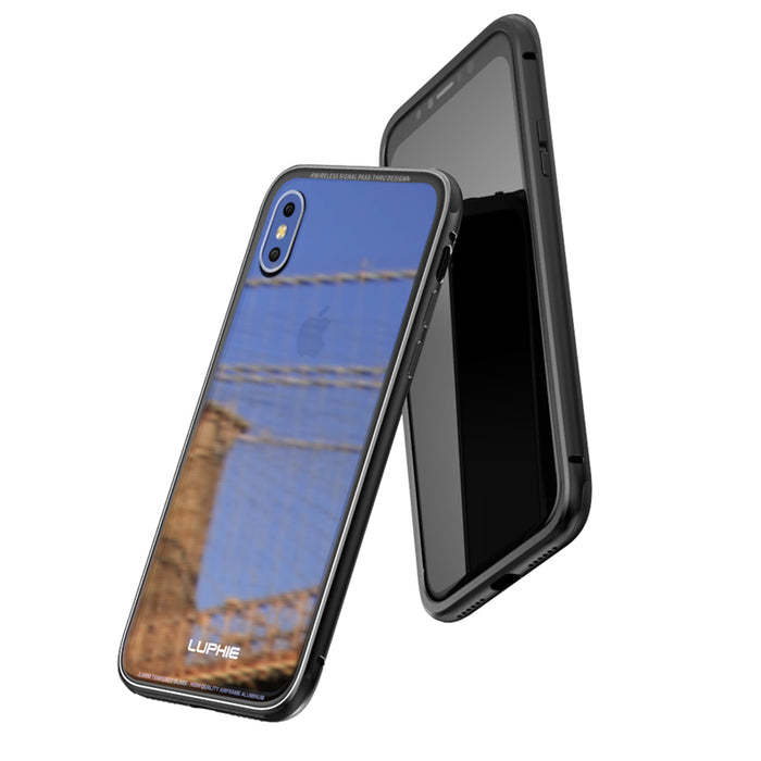 Luphie Luxury Metal Bumper + 9H Tempered Glass Back Cover Phone Case Glass Funda - iDeviceCase.com