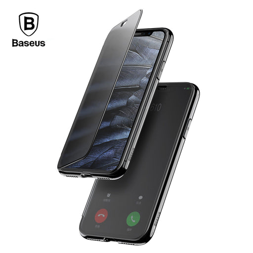 Baseus Luxury Flip Case For iPhone X Touchable Tempered Glass Cover + TPU Back Case - iDeviceCase.com