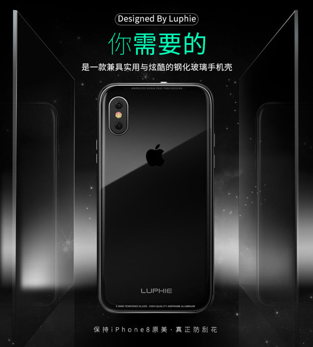 Luphie For Apple iphone X Case Transparent Tempered Glass Hard Shell Case Anti-shock Aluminum Metal PC Case For iphone X capa - iDeviceCase.com