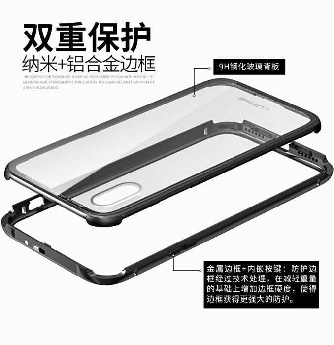 Luphie For Apple iphone X Case Transparent Tempered Glass Hard Shell Case Anti-shock Aluminum Metal PC Case For iphone X capa - iDeviceCase.com