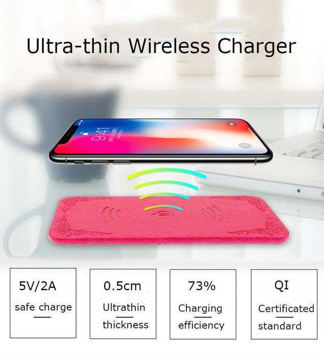 For Samsung Galaxy S8 Plus S6 S7 Note 8 iPhone X 8 QI Wireless Charger Leather Pad,5V/2A Safe Charge Universal USB Charging - iDeviceCase.com