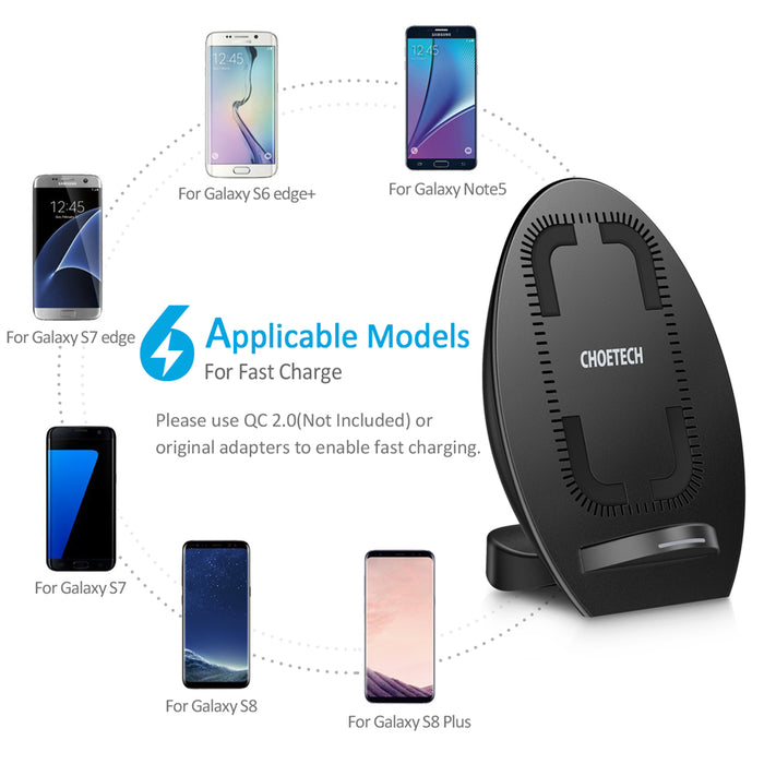 CHOETECH 10W 2 Coil Fast Qi Wireless Charger Phone Charging Pad Stand with Cooling Fan for iPhone 8 X Samsung S8 S7 S6 Edge Plus - iDeviceCase.com