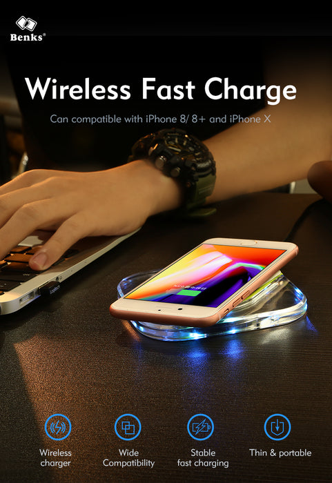 BENKS Portable LED Anti-Slip Qi Wireless Charger High Speed Quick Charging Mat Pad - iDeviceCase.com