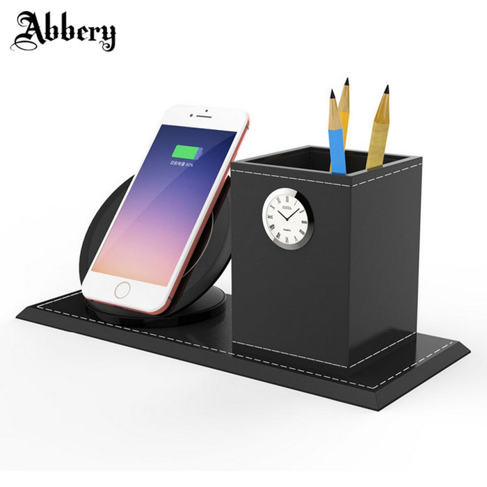 Abbery Wireless Charger Transmitter with Pen Container and Clock Function - iDeviceCase.com