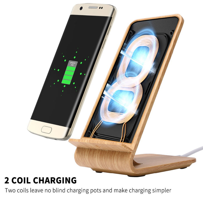 Wood Grain Fast Wireless Charger,ZNNCO 2 Coils Quick Wireless Charging Stand - iDeviceCase.com